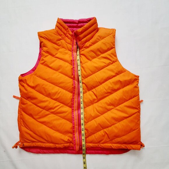 Women's Quilted Sleeveless Reversible Puffer Jacket Vest Neon Pink/Orange, Large - Picture 12 of 12